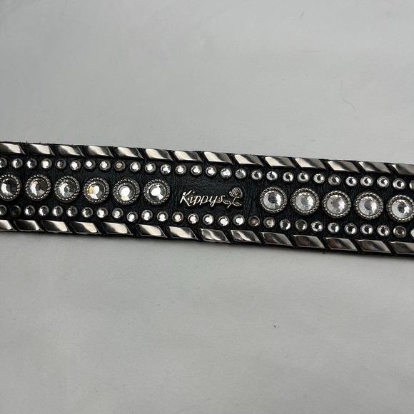 Kippy's Vintage Custom 1.5" Bezel Swarovski Crystals Leather Belt Silver Size 32 - Picture 4 of 10
